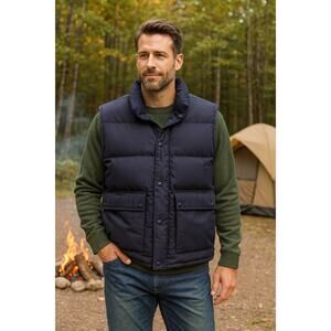 Eddie Bauer Goose Down‎ Puffer Vest Men's Large Navy Blue Pockets Vintage Zip Up